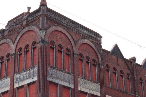 Ornate brick corner of the historic David Dibert Building